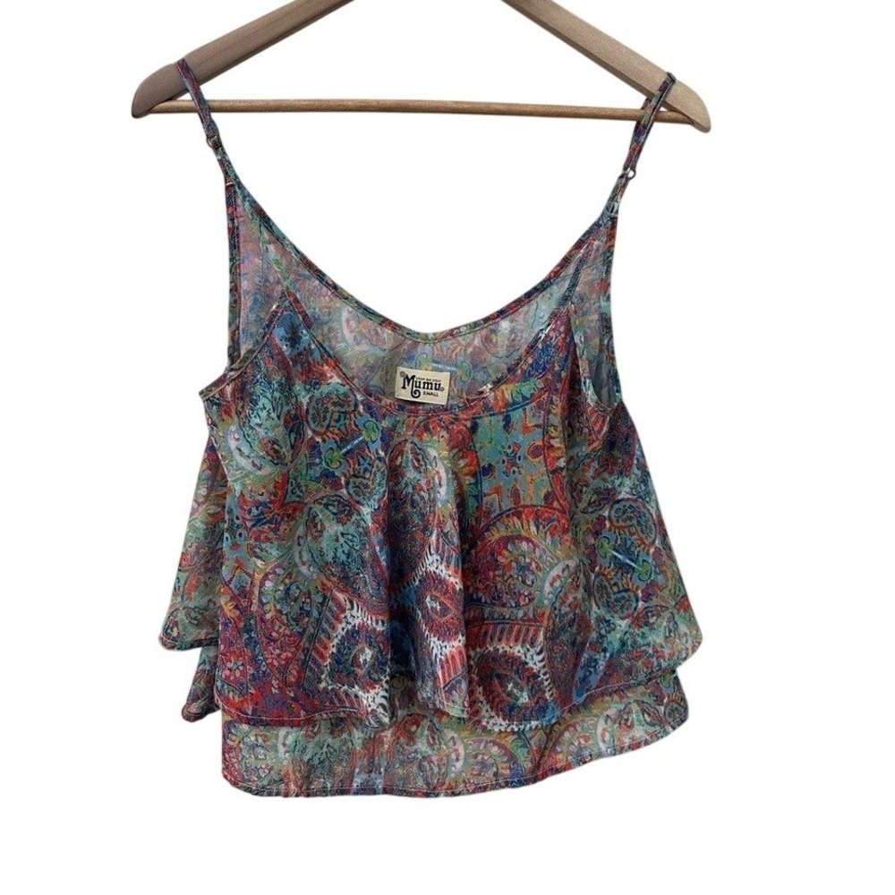 Show Me Your Mumu Camisole Small Multi-Color Paisley Boho Tiered Cropped Top